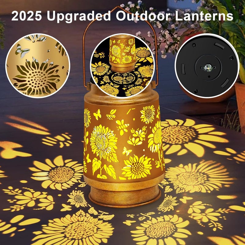 ostritec Christmas Gifts Solar Lanterns Outdoor Waterproof Hanging Solar Lights, Sunflower Garden Decor, Hanging Metal Garden Lights for Yard Patio Lawn Landscape, Birthday Gifts for Women Mom,Grandma - Image 2